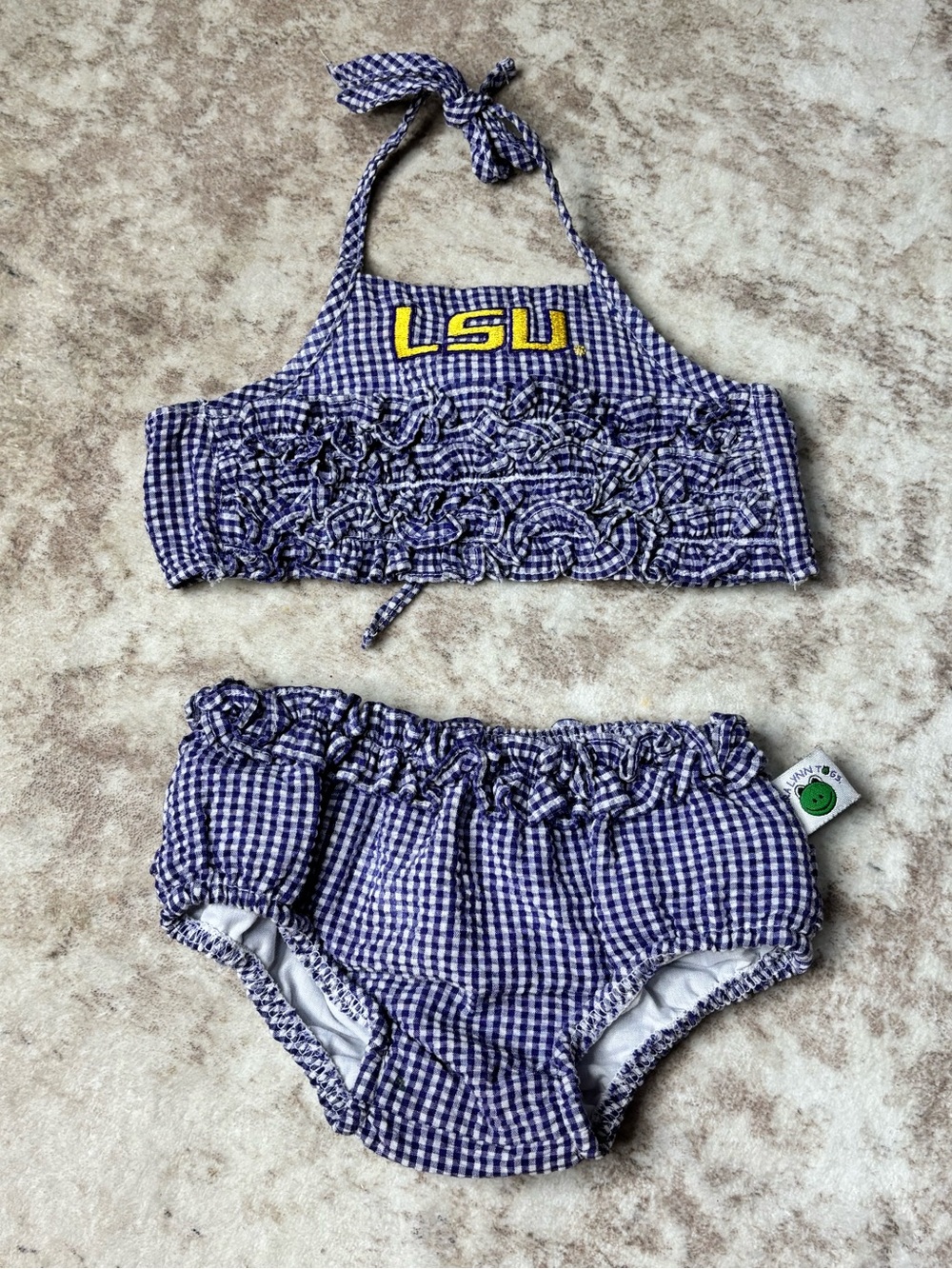 Purple Gingham Ruffle Bikini Set for Kids - Team Swimwear